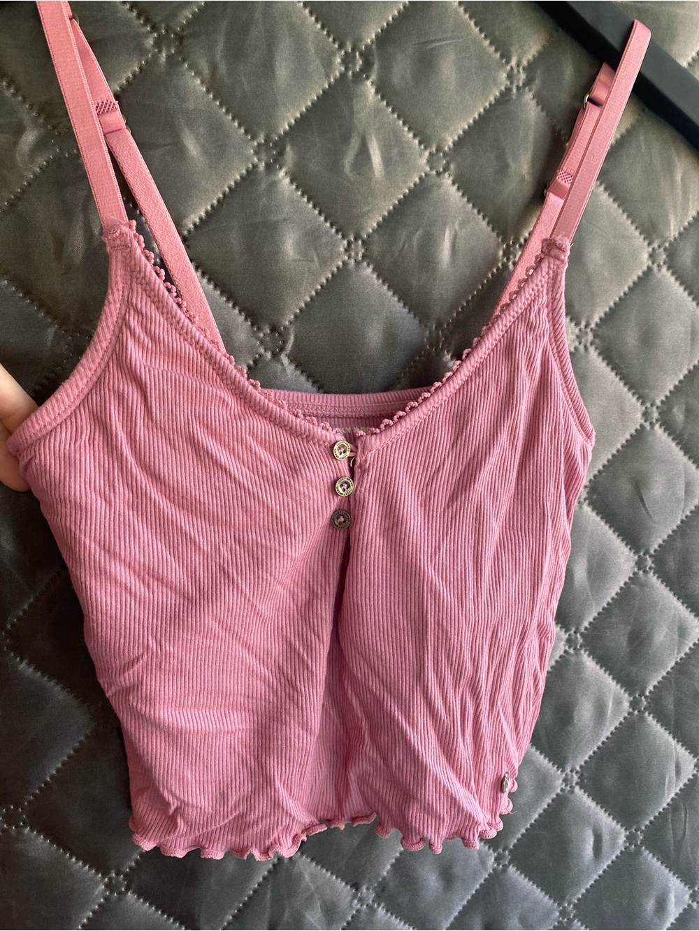 Lucky Brand Pink Ribbed Henley Crop Cami Tank Top Small
